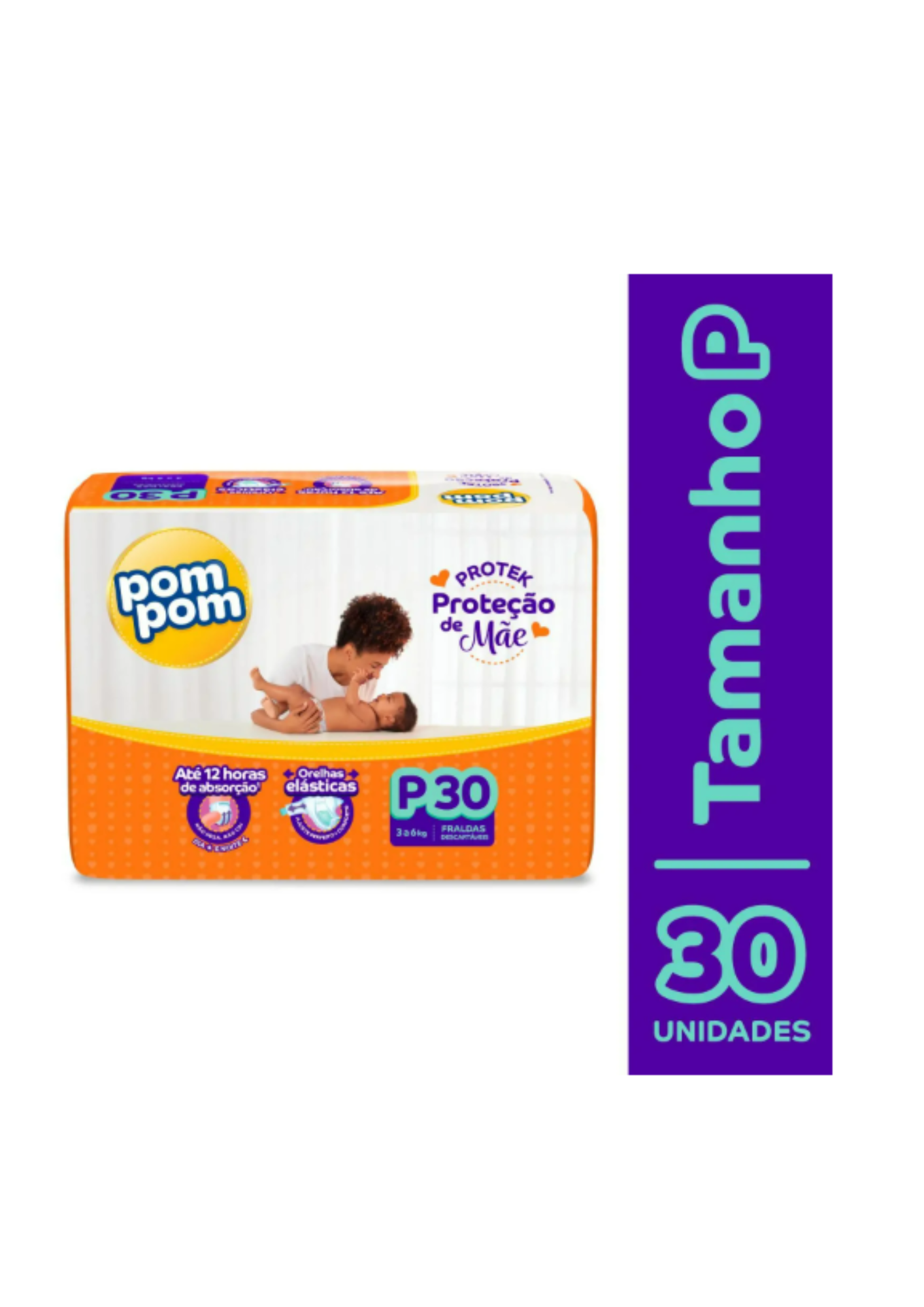 Fralda Pom Pom Protek Proteção de Mãe Jumbo P com 30un