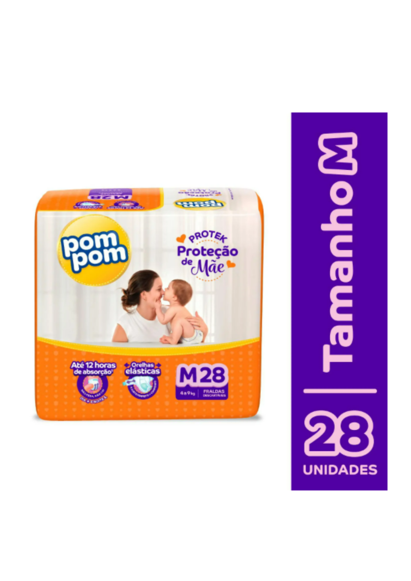 Fralda Pom Pom Protek Proteção de Mãe Jumbo M com 28un